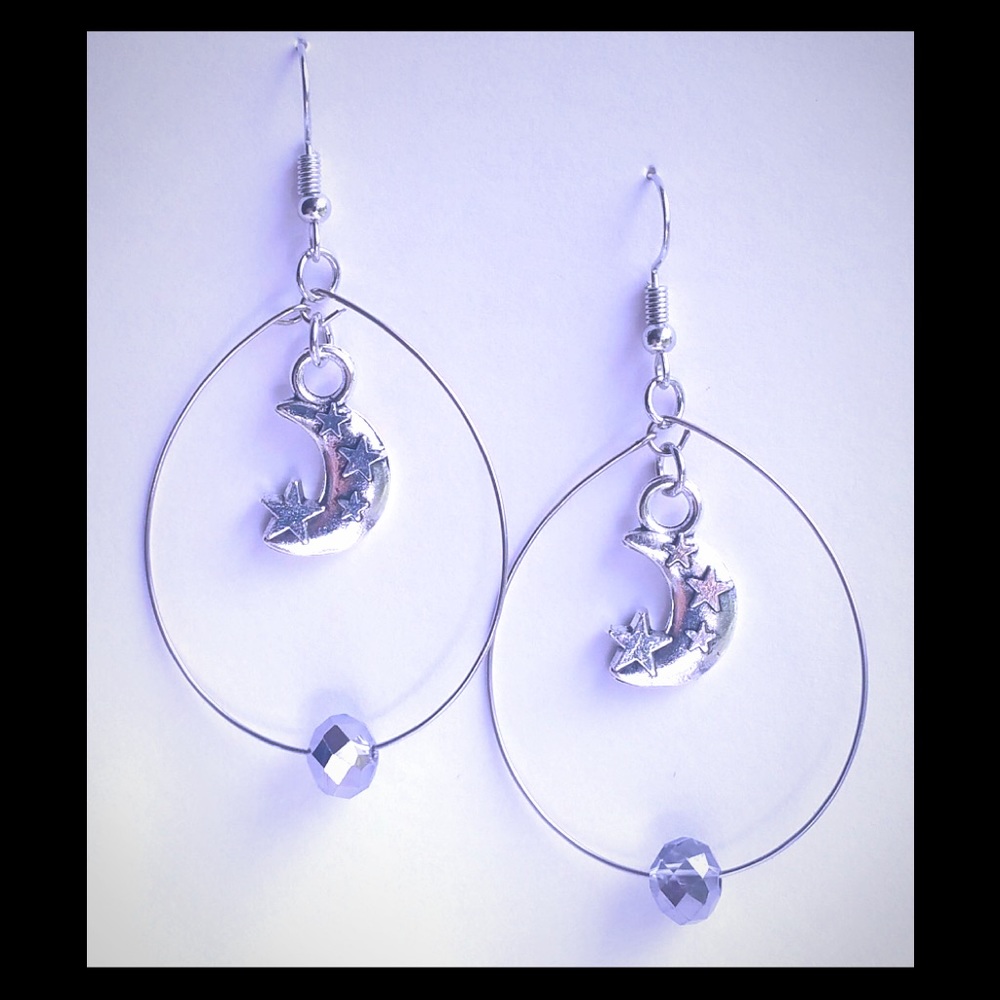Handmade Teardrop Dangle w/Crescent Moon